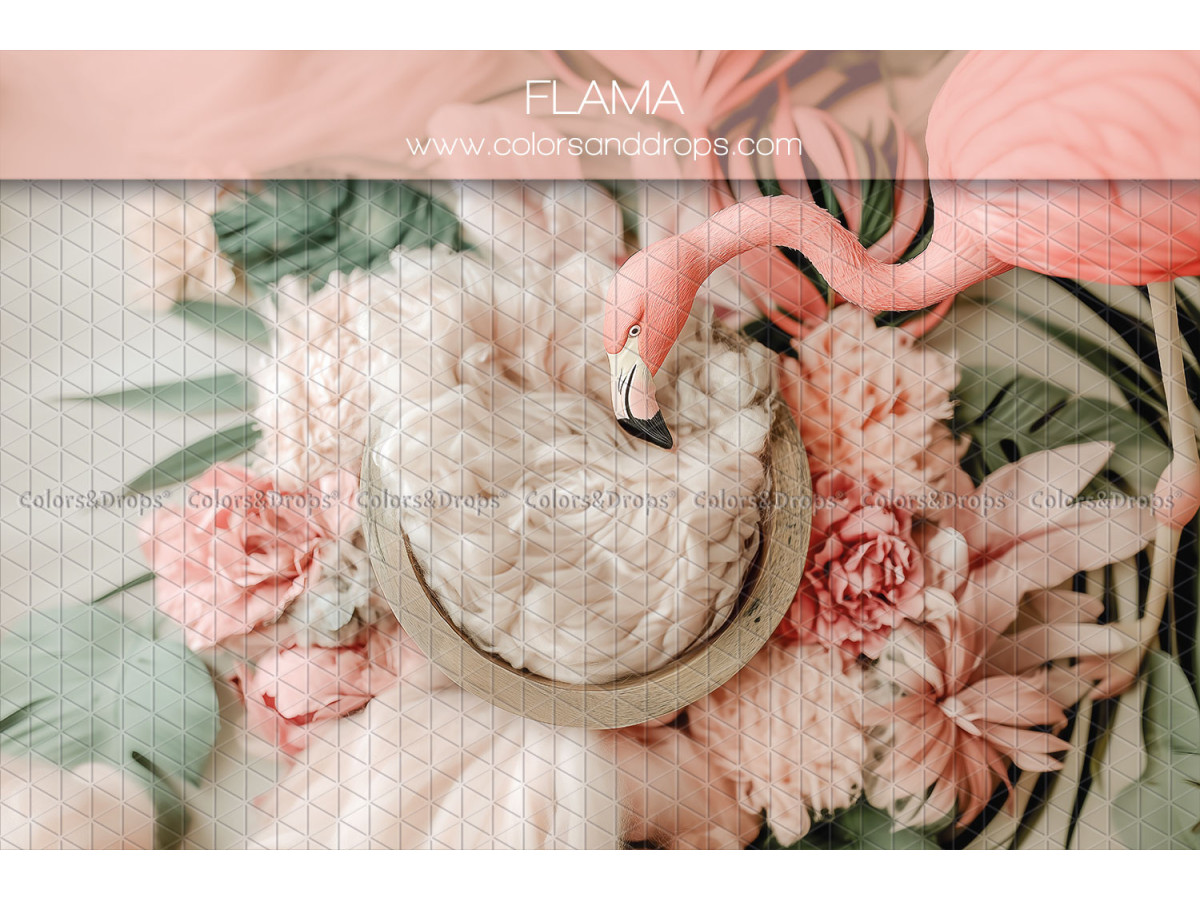 Newborn photo backdrop Flama – wool nest with pink flamingo and flowers | Colors&Drops