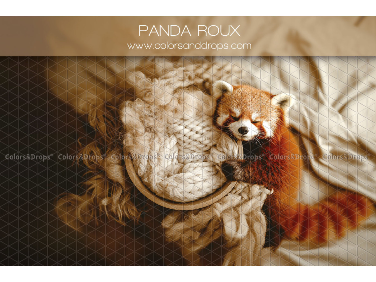 Fond photo nouveau-né Panda Roux – nid en laine avec panda roux | Colors&Drops