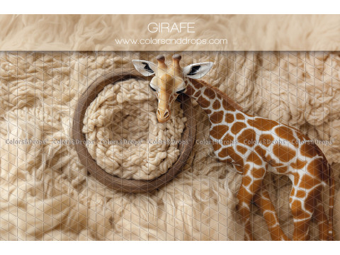 Newborn photo backdrop Girafe – wooden nest with giraffe on fur | Colors&Drops