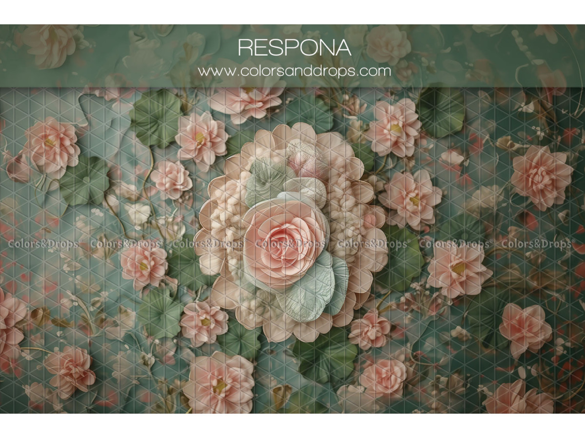 Newborn photo backdrop Respona – pink relief flowers on green background | Colors&Drops