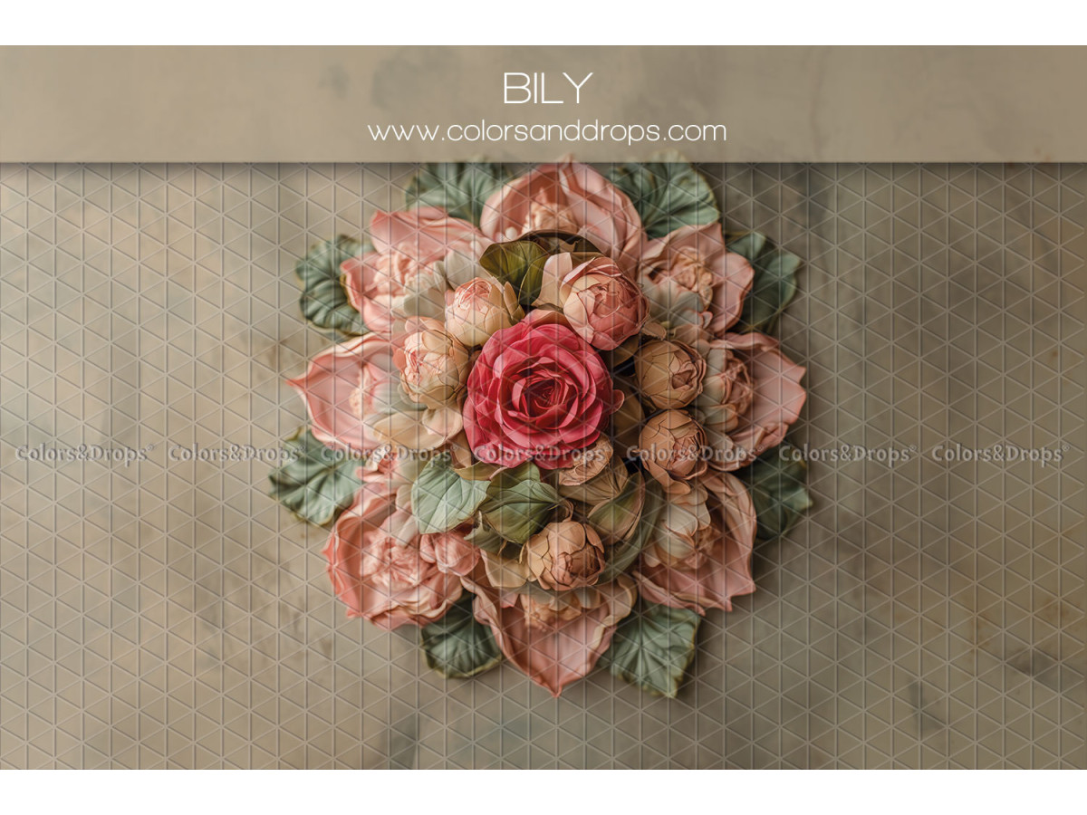 Newborn photo backdrop Bily – relief rose bouquet on beige background | Colors&Drops