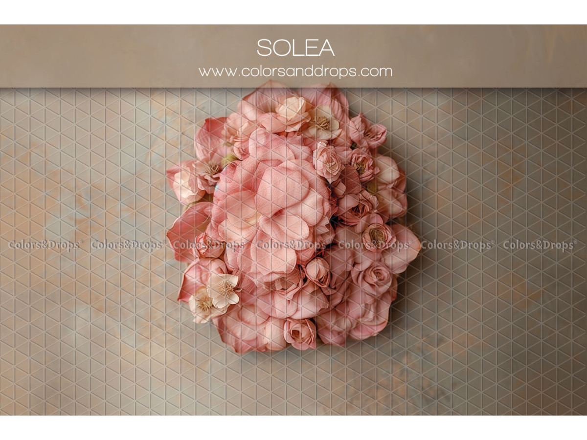 Newborn photo backdrop Solea – pink relief flower bouquet on taupe background | Colors&Drops
