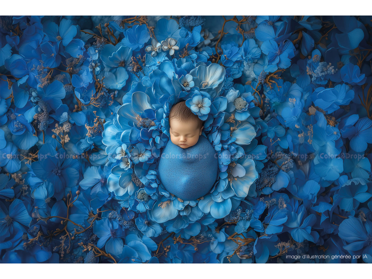 Newborn photo backdrop Blulea – blue relief flowers | Colors&Drops