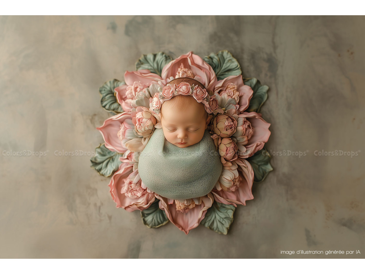 Newborn photo backdrop Bily – relief rose bouquet on beige background | Colors&Drops