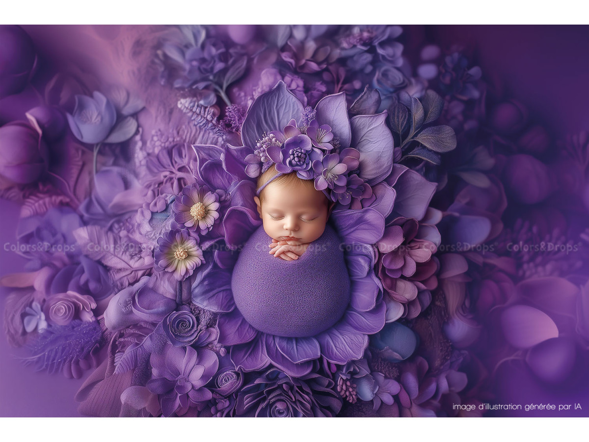 Newborn photo backdrop Violetta – purple relief flowers | Colors&Drops