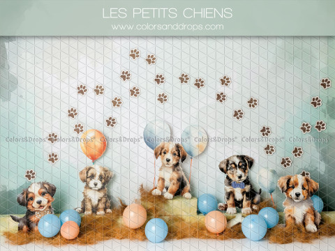 Baby & cake smash photo backdrop Les Petits Chiens – puppies with balloons and paw prints | Colors&Drops