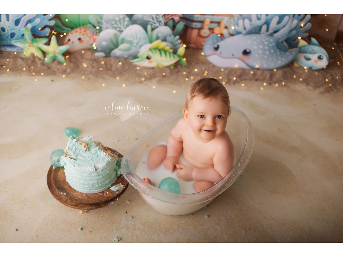 Fond photo bébé et smash cake Explora Sea – sous-marin avec oursons et fonds marins | Colors&Drops