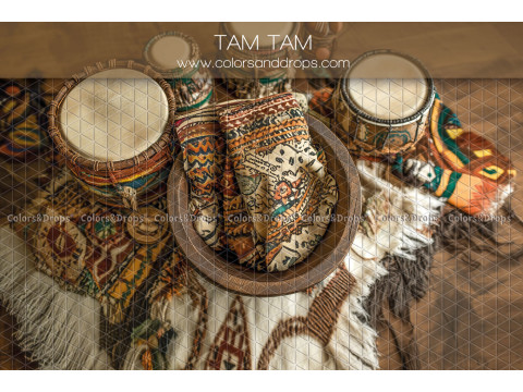 Fondo fotográfico de recién nacido Tam Tam – nido con tambores y tejidos étnicos | Colors&Drops