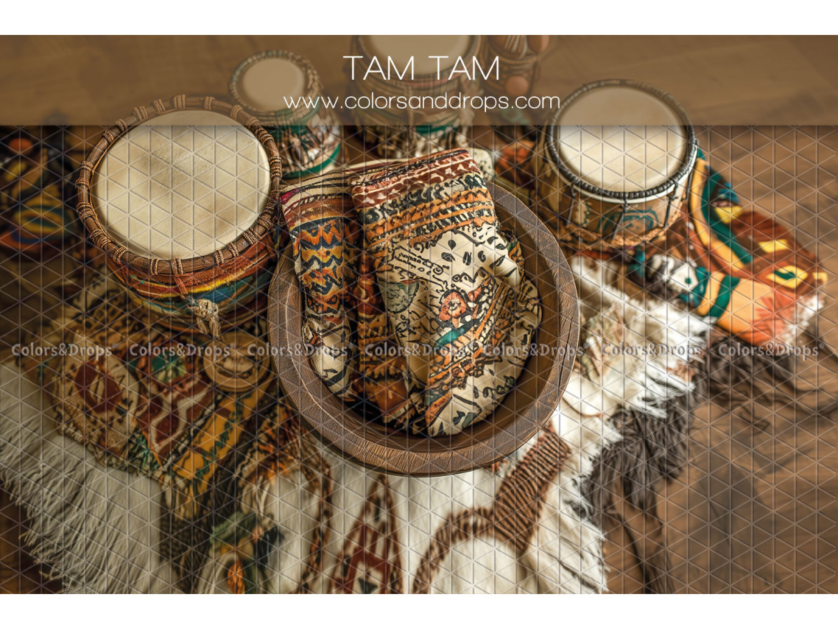 Newborn photo backdrop Tam Tam – nest with drums and ethnic fabrics | Colors&Drops