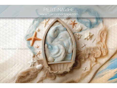 Fondo fotográfico de recién nacido Petit Navire – barquito de madera con estrellas de mar | Colors&Drops