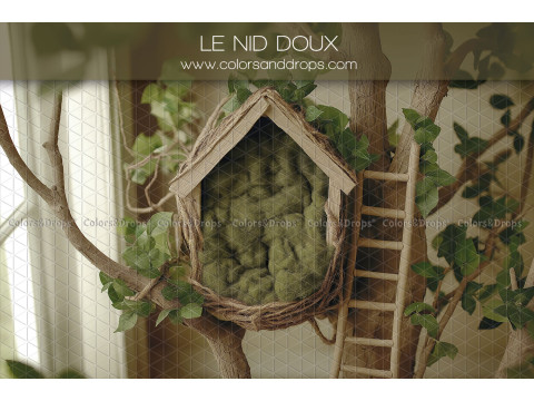 Fond photo nouveau-né Le Nid Doux – nid cabane dans un arbre avec échelle | Colors&Drops