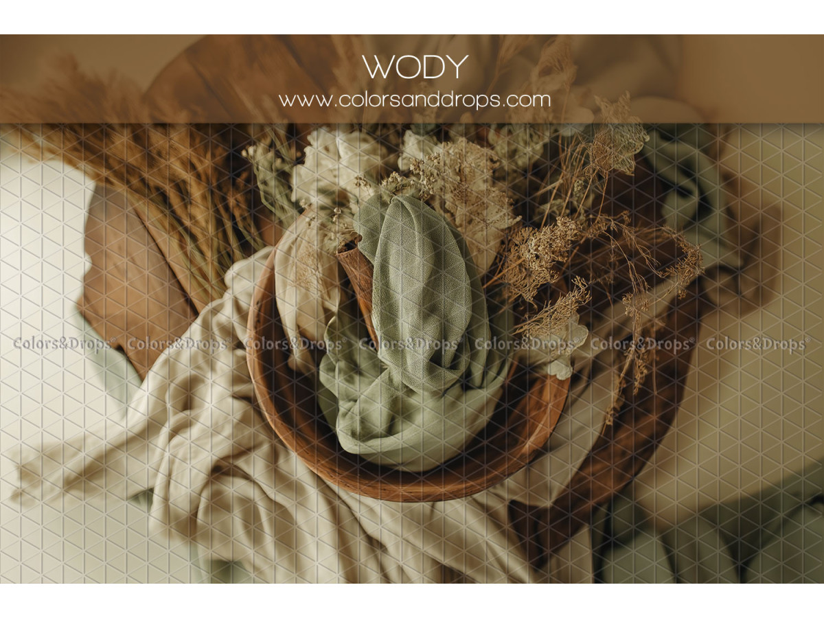 Newborn photo backdrop Wody – wooden nest with green fabric and dried flowers | Colors&Drops