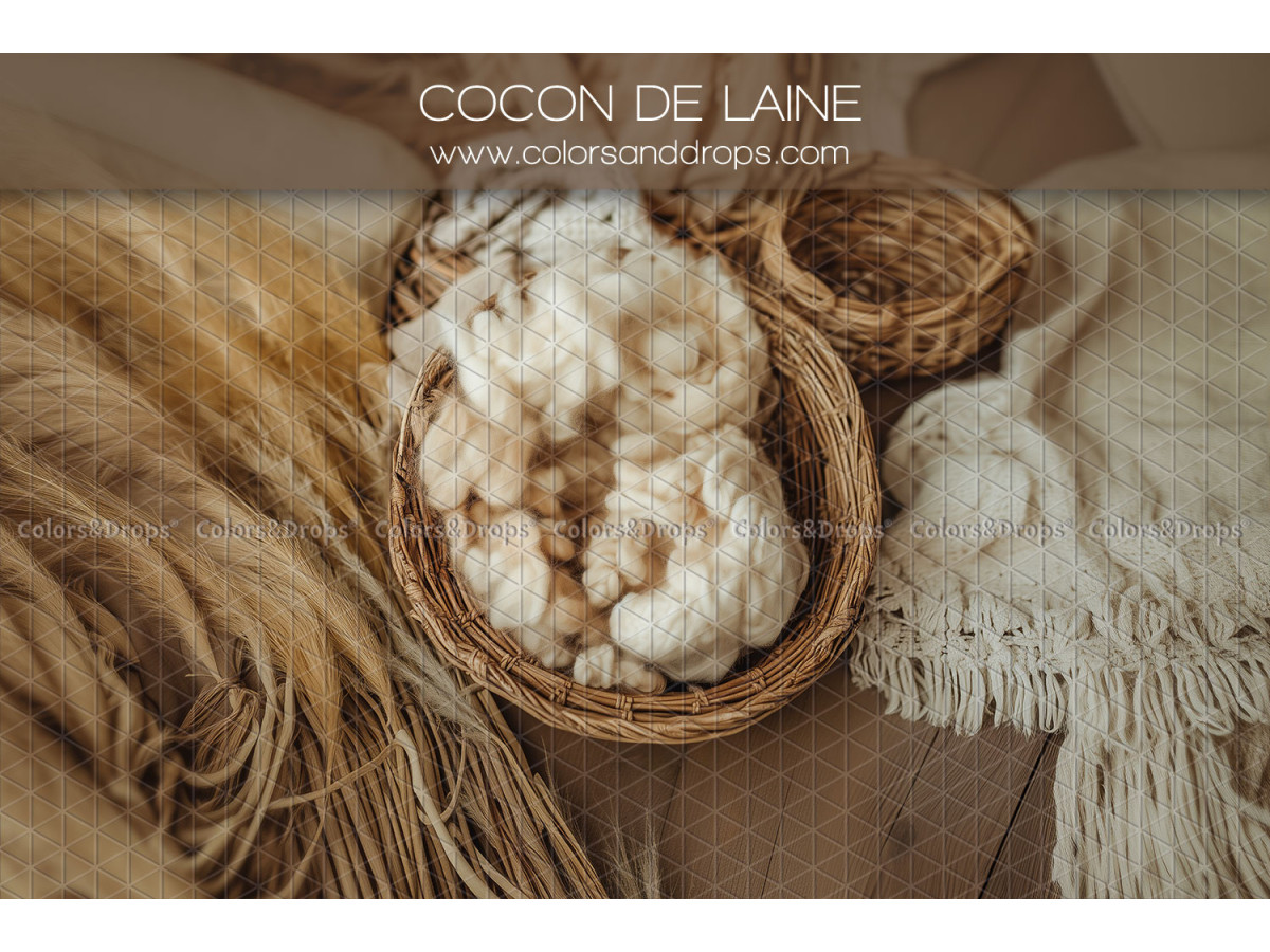 Newborn photo backdrop Cocon de Laine – wool cocoon in a basket with dried grasses | Colors&Drops