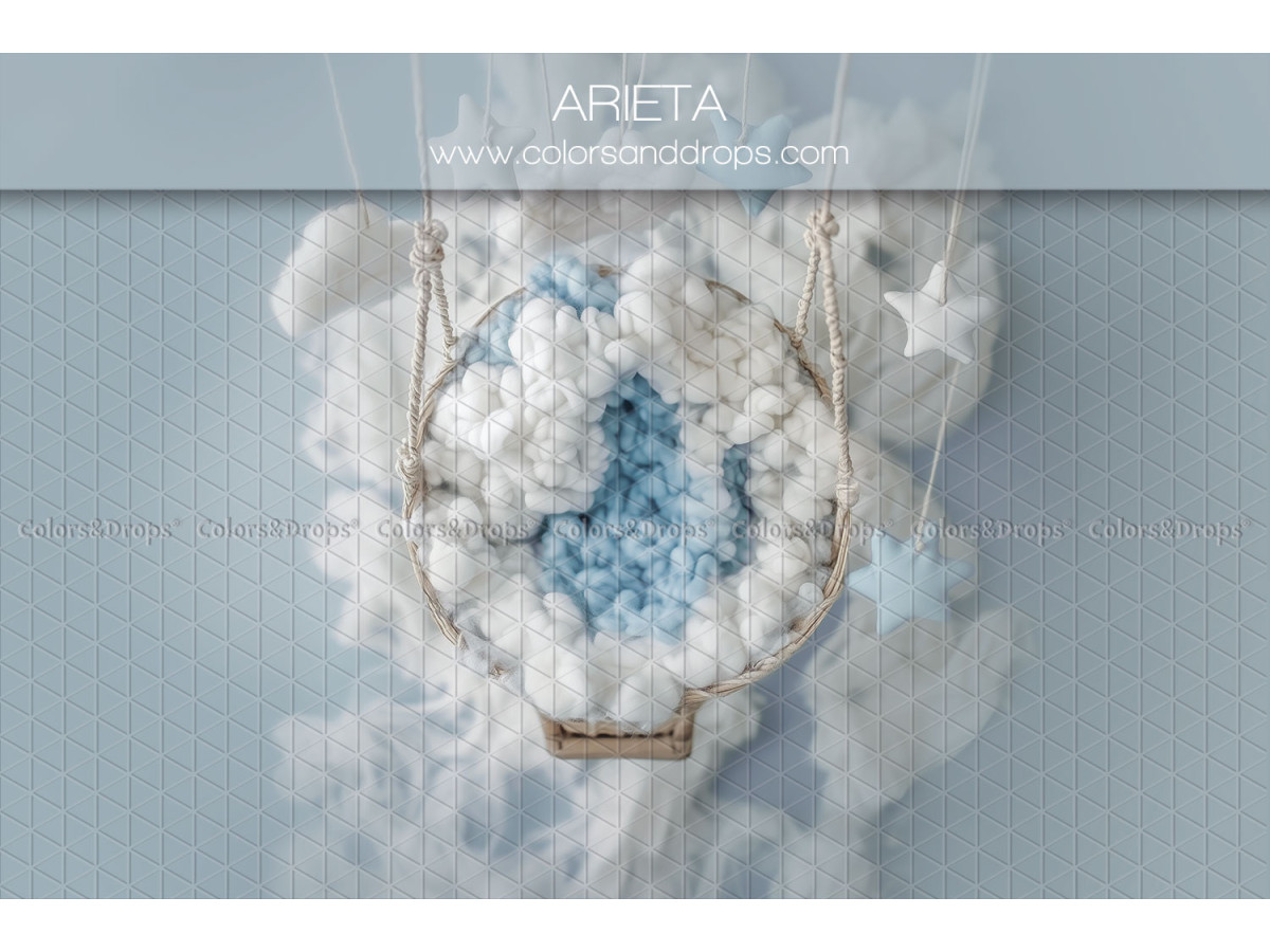 Newborn photo backdrop Arieta – cloud swing with blue wool | Colors&Drops