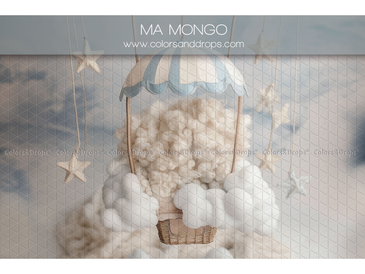 Newborn photo backdrop Ma Mongo – hot air balloon basket of clouds with stars | Colors&Drops