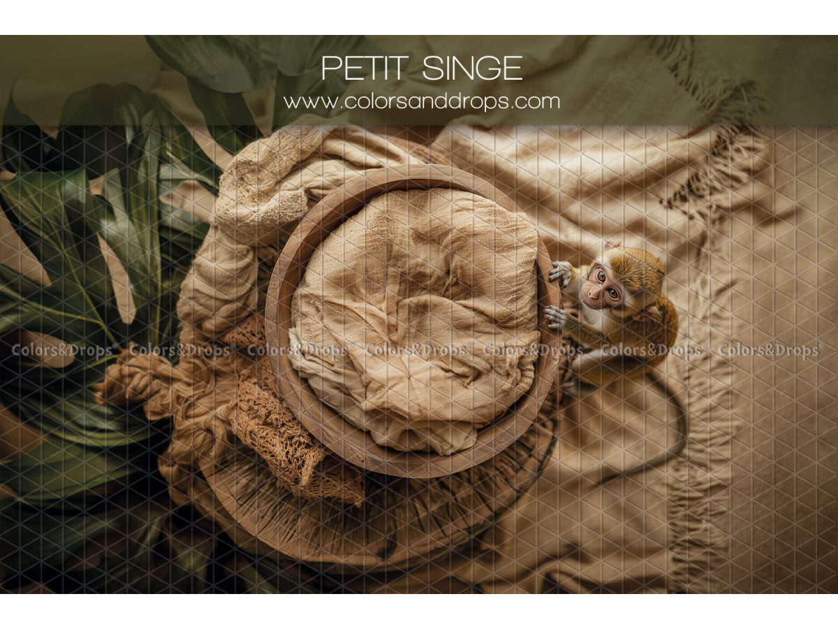 Newborn photo backdrop Petit Singe – fabric nest with little monkey and foliage | Colors&Drops
