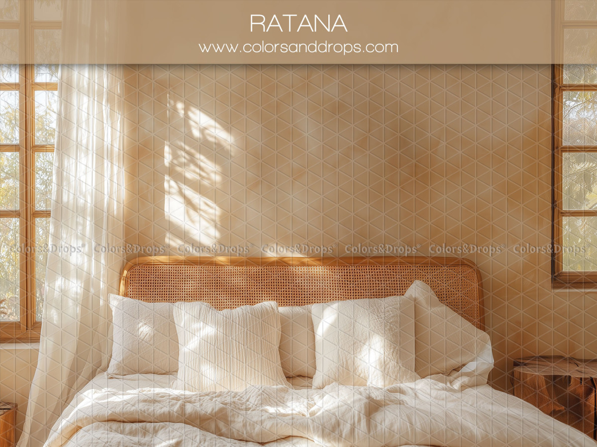 Maternity & portrait photo backdrop Ratana – bright bedroom with rattan bed and windows | Colors&Drops