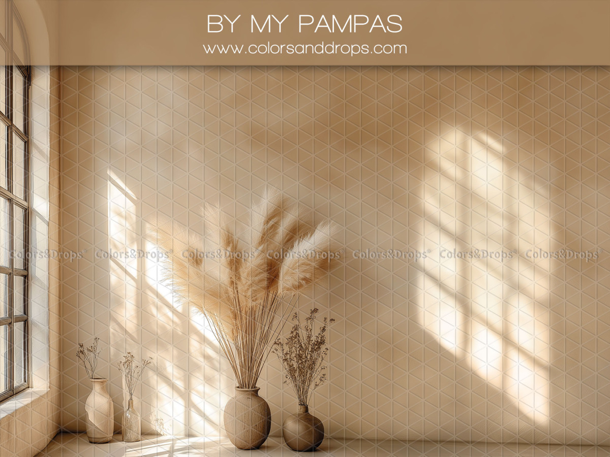 Maternity & portrait photo backdrop By My Pampas – sunlit wall with window shadows and pampas | Colors&Drops