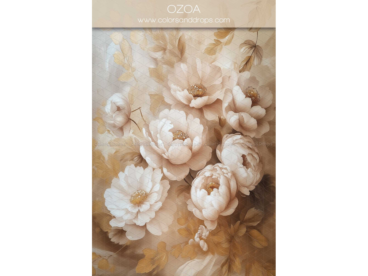 Cream textured photo backdrop & floor Ozoa – painted peony flowers in cream and beige tones | Colors&Drops