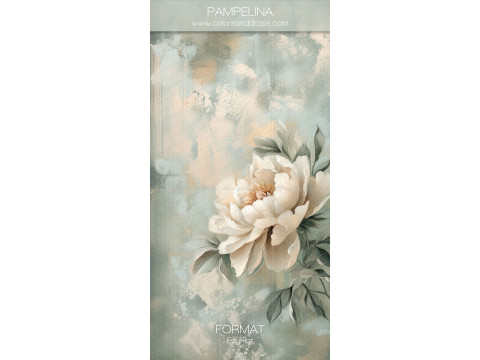 Photo backdrop Pampelina – painted cream peony on sage green background | Colors&Drops