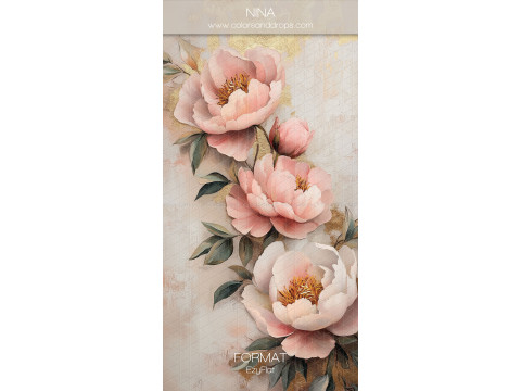 Photo backdrop Nina – pink peonies with foliage on cream background | Colors&Drops