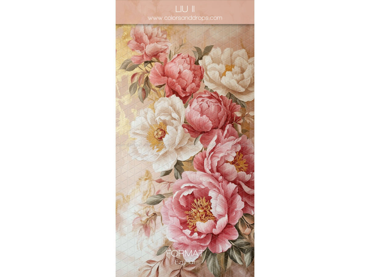 Photo backdrop Liu II – bouquet of painted pink and cream peonies | Colors&Drops