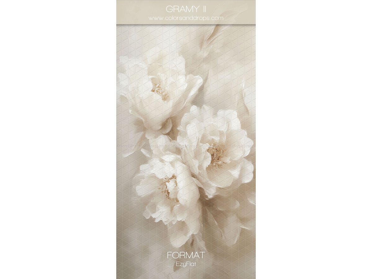 Photo backdrop Gramy II – painted white peonies on greige background | Colors&Drops