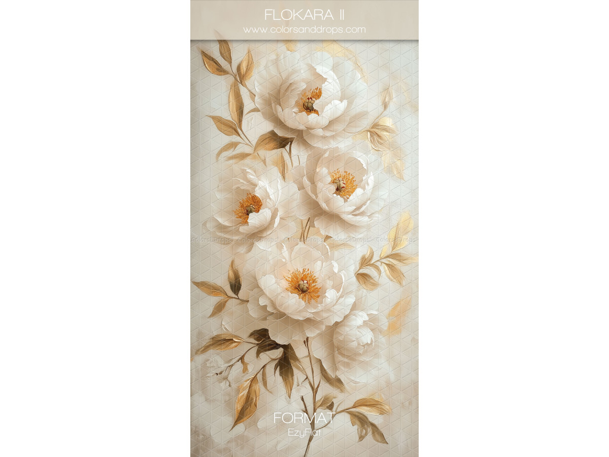 Photo backdrop Flokara II – painted cream flowers with golden leaves | Colors&Drops