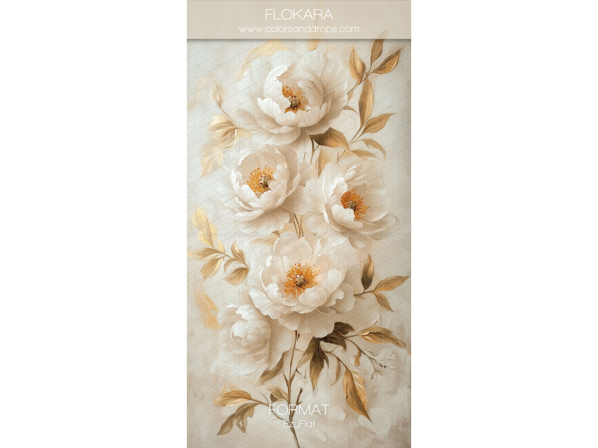 Fond photo Flokara – fleurs crème et feuillage doré sur fond clair | Colors&Drops