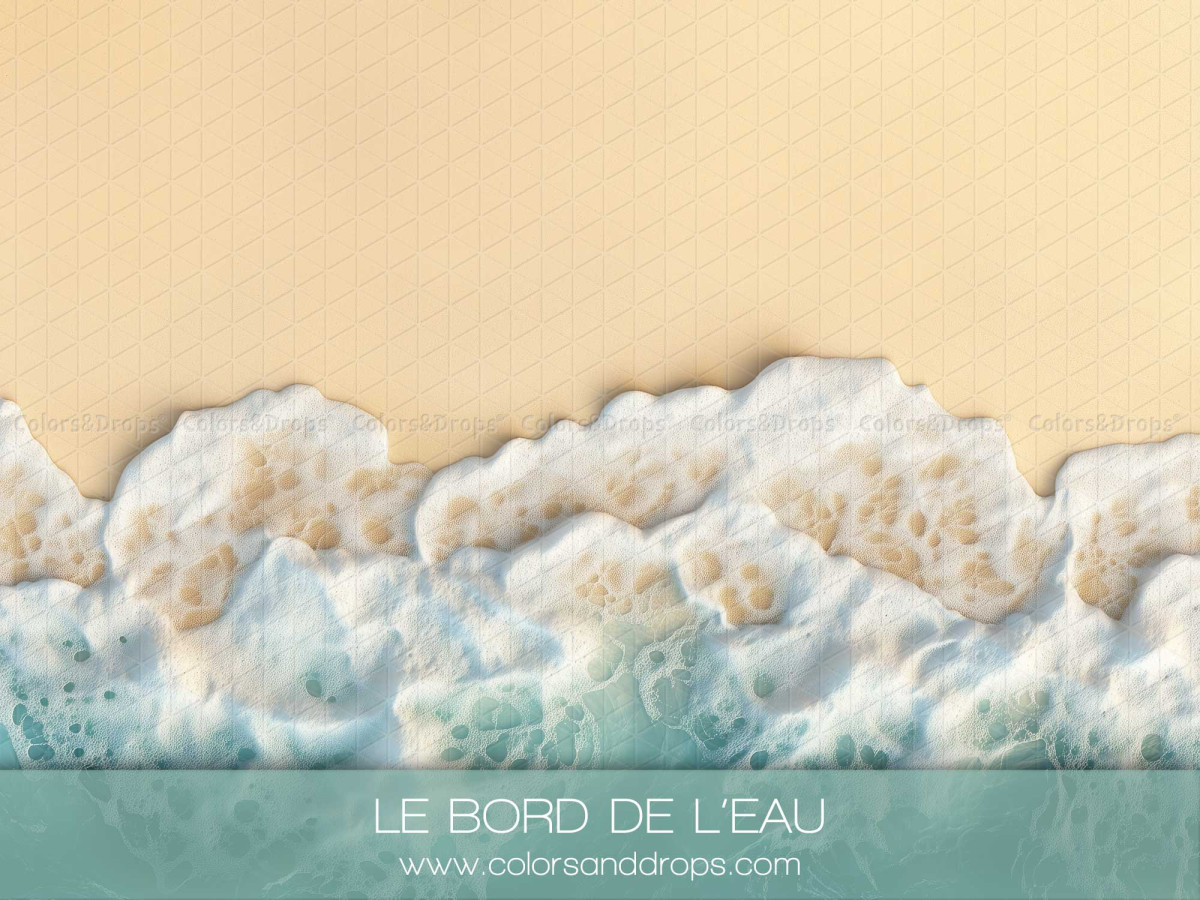 Suelo fotográfico Le Bord de L'Eau – olas de espuma sobre fondo de arena | Colors&Drops