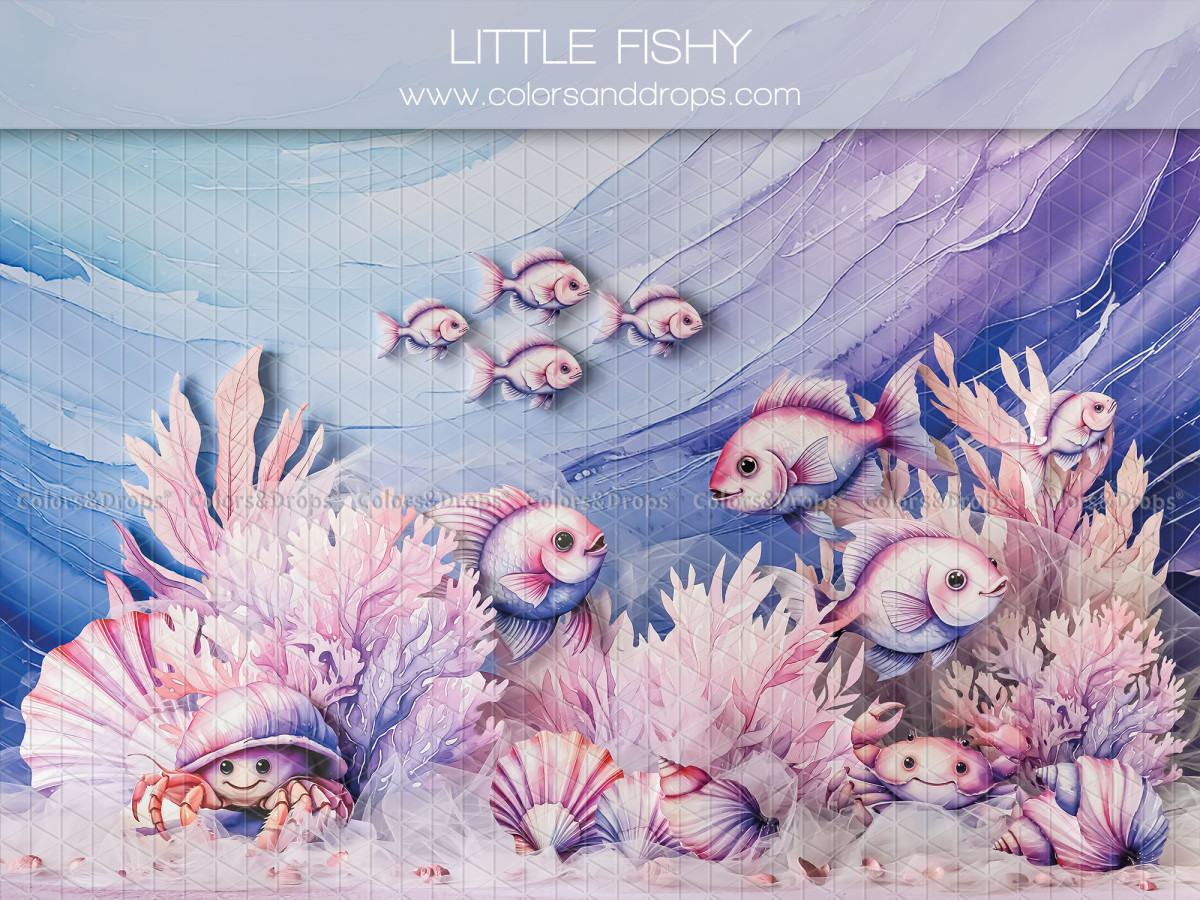 Baby & cake smash photo backdrop Little Fishy – watercolour seabed with fish and corals | Colors&Drops