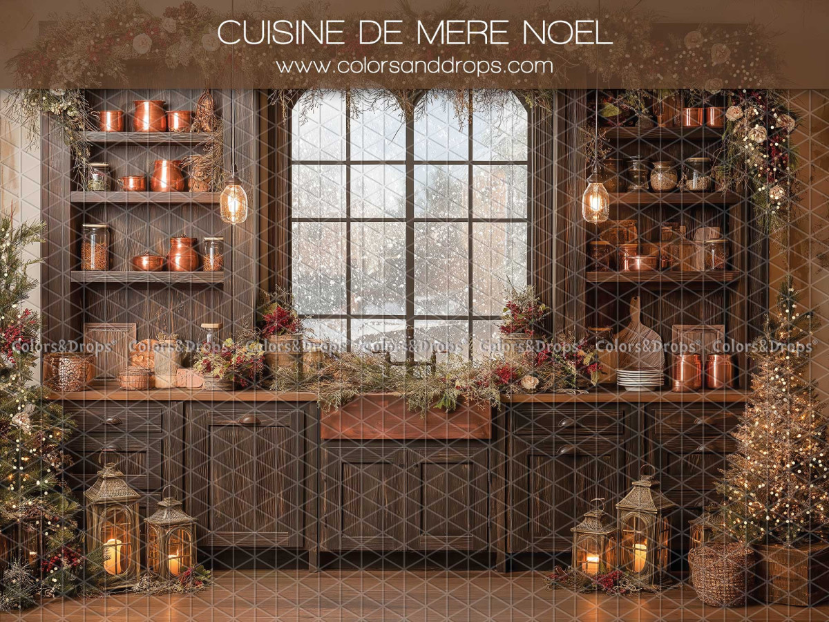 Fond photo Cuisine de Mere Noel – cuisine sombre de Noël avec grande fenêtre | Colors&Drops