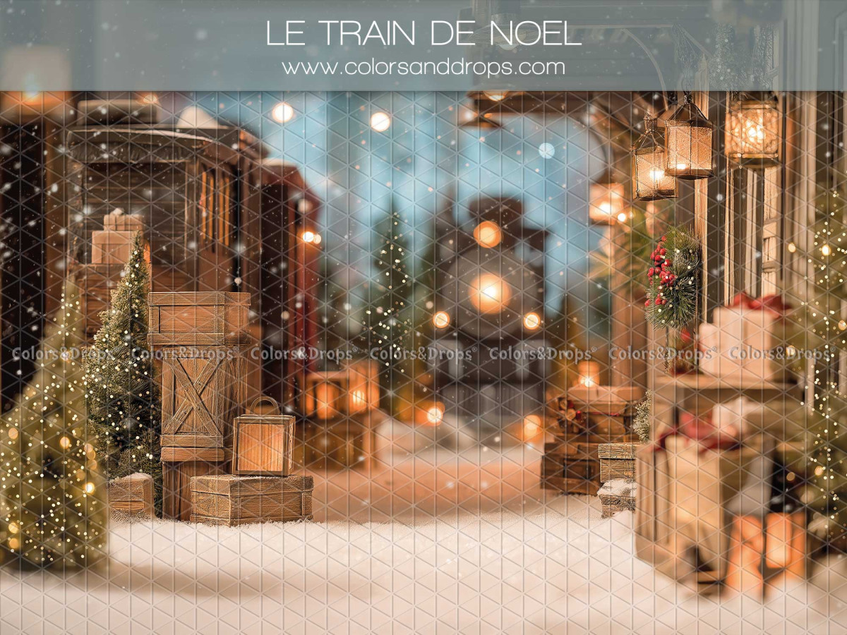 Fondo fotográfico Le Train de Noel – vagón de tren navideño con cajas de madera | Colors&Drops