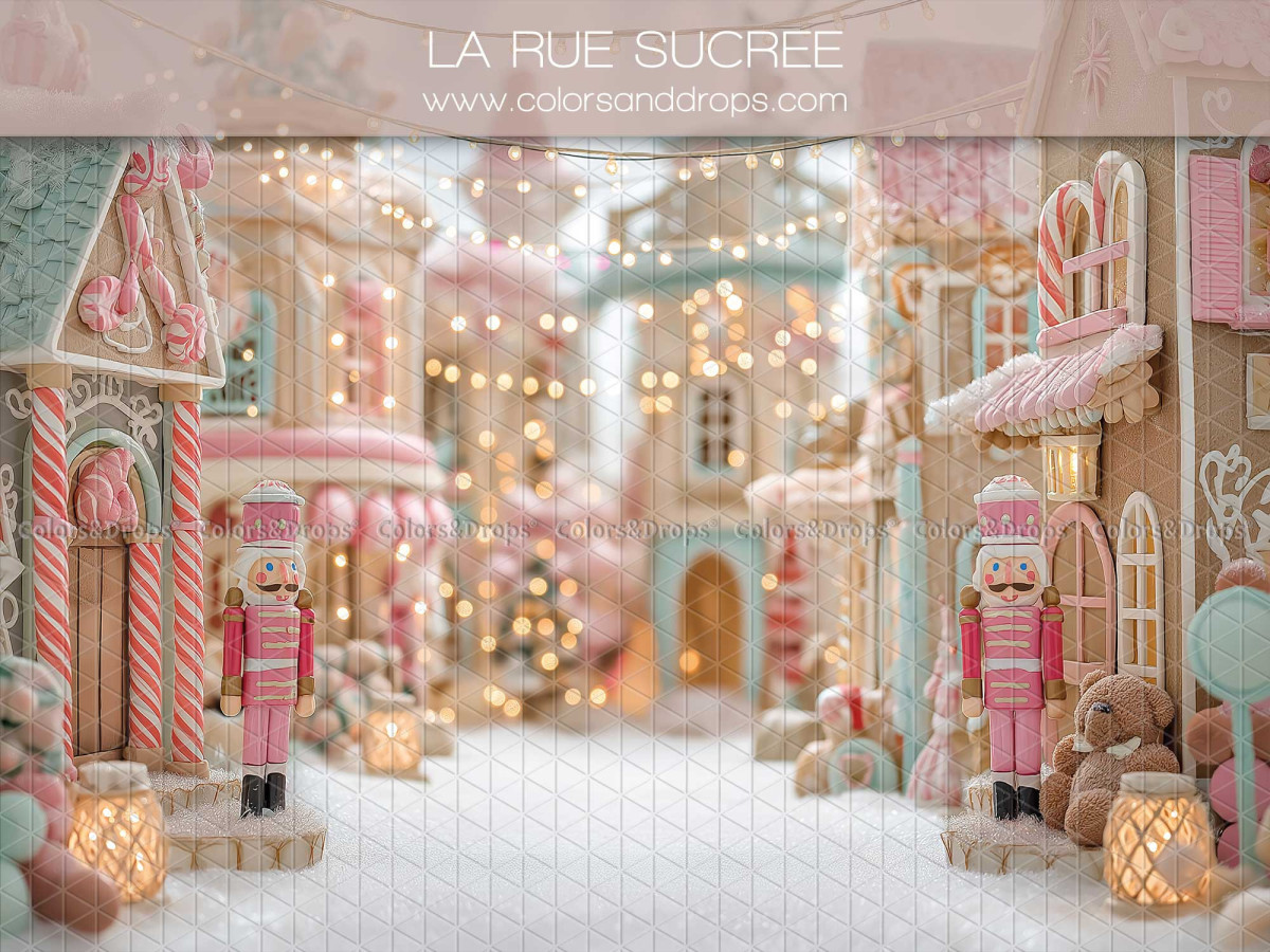 Fond photo de Noël La Rue Sucree – rue en pain d'épices avec casse-noisette | Colors&Drops