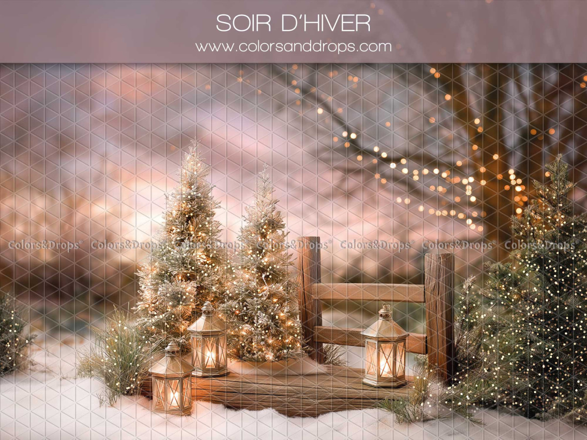 Fondo fotográfico de Navidad Soir D'Hiver – tarde de invierno con abetos y faroles | Colors&Drops