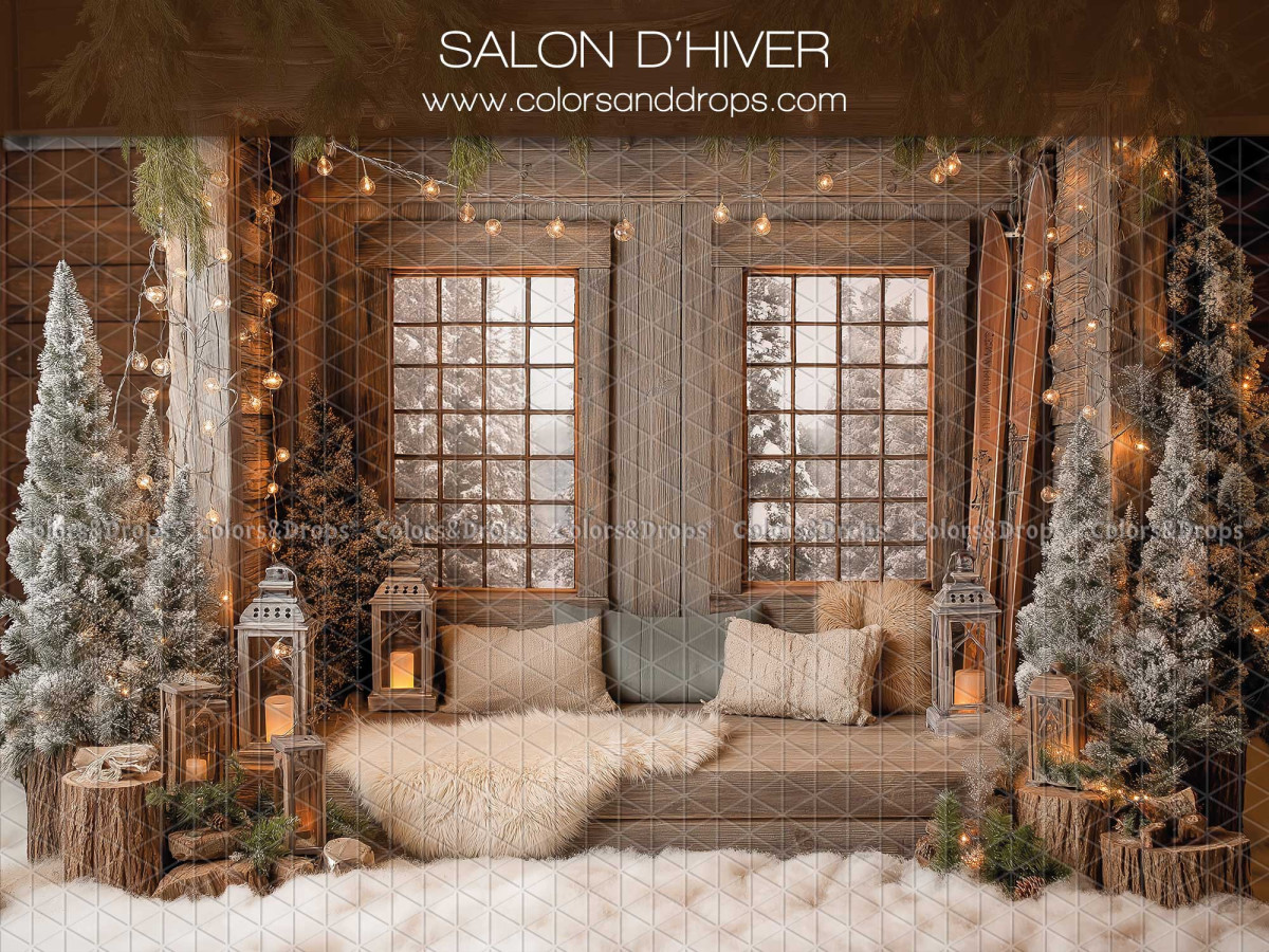Fond photo de Noël Salon D'Hiver – salon d'hiver avec banquette et fenêtres | Colors&Drops
