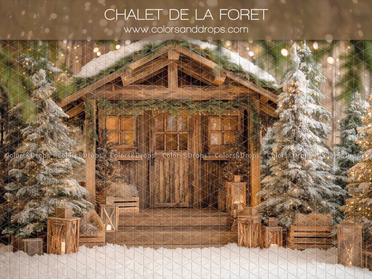 Fond photo de Noël Chalet de la Foret – chalet en bois en forêt enneigée | Colors&Drops