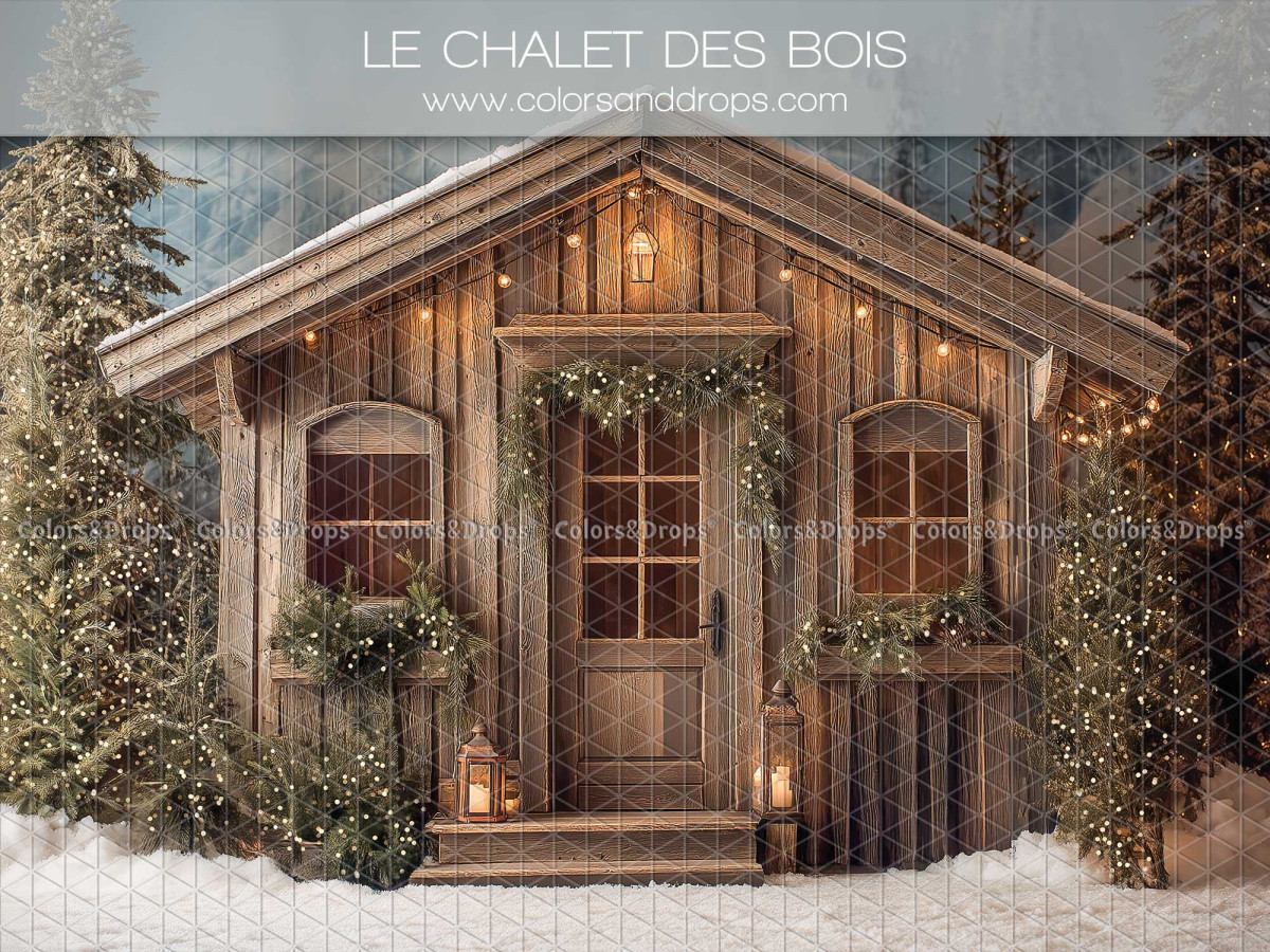 Fondo fotográfico de Navidad Le Chalet des Bois – chalet de madera en el bosque nevado | Colors&Drops