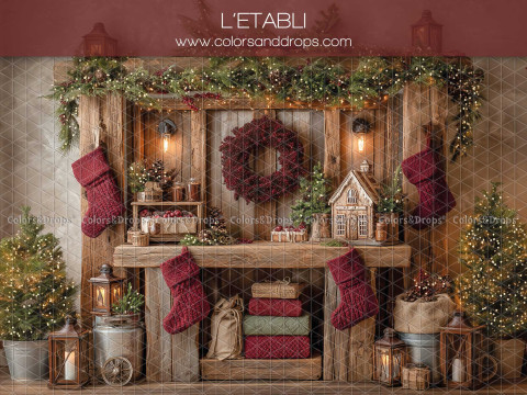 Fond photo de Noël L'Etabli – établi en bois avec couronne et chaussettes | Colors&Drops