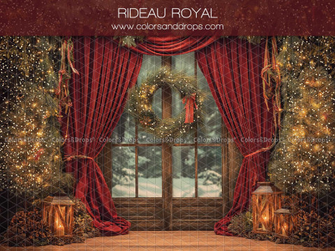 Fond photo de Noël Rideau Royal – rideau royal rouge avec fenêtre et couronne | Colors&Drops