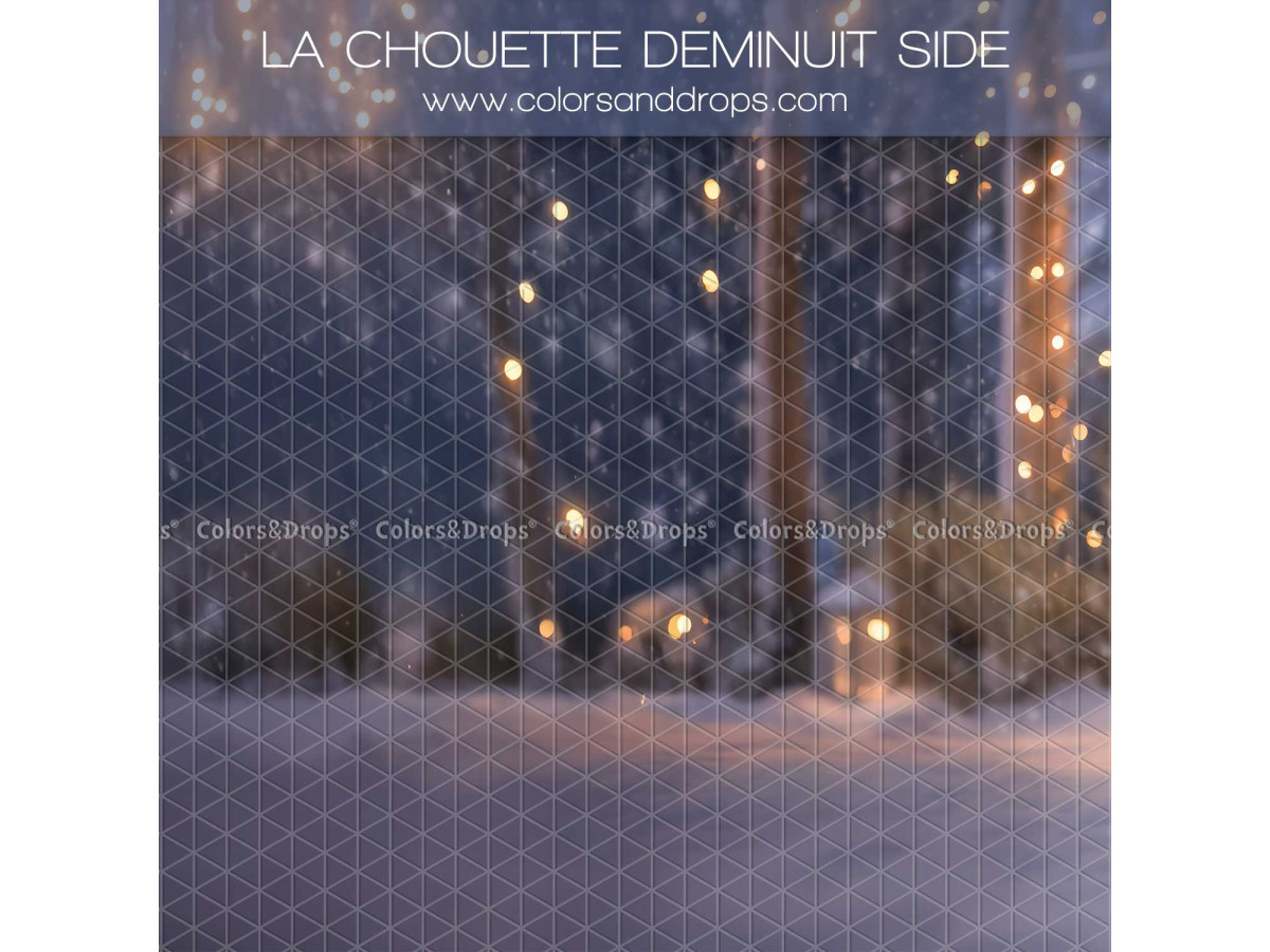 Christmas side photo backdrop La Chouette de Minuit Side – snowy night forest with blurred lights | Colors&Drops