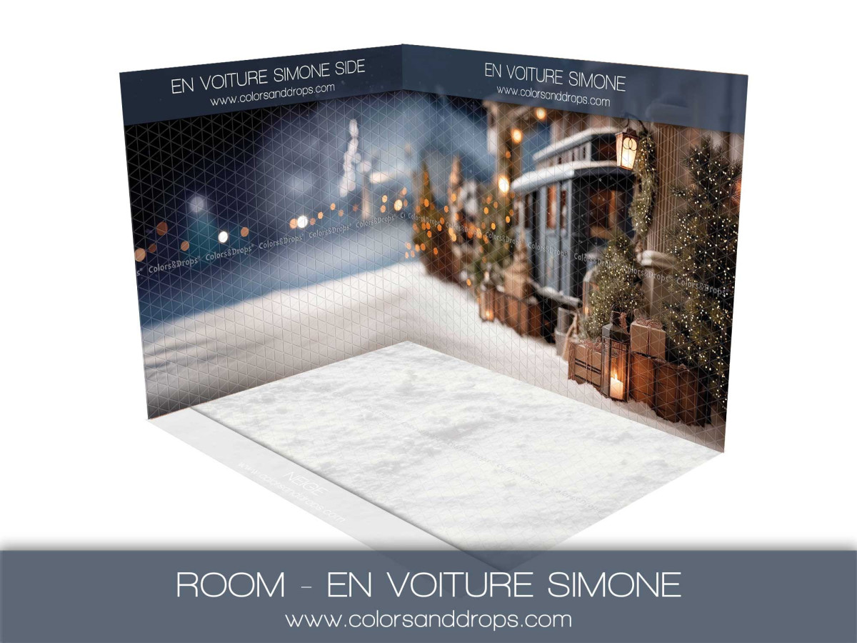 Fondo fotográfico de esquina de Navidad En Voiture Simone – vagón de tren nevado de noche | Colors&Drops