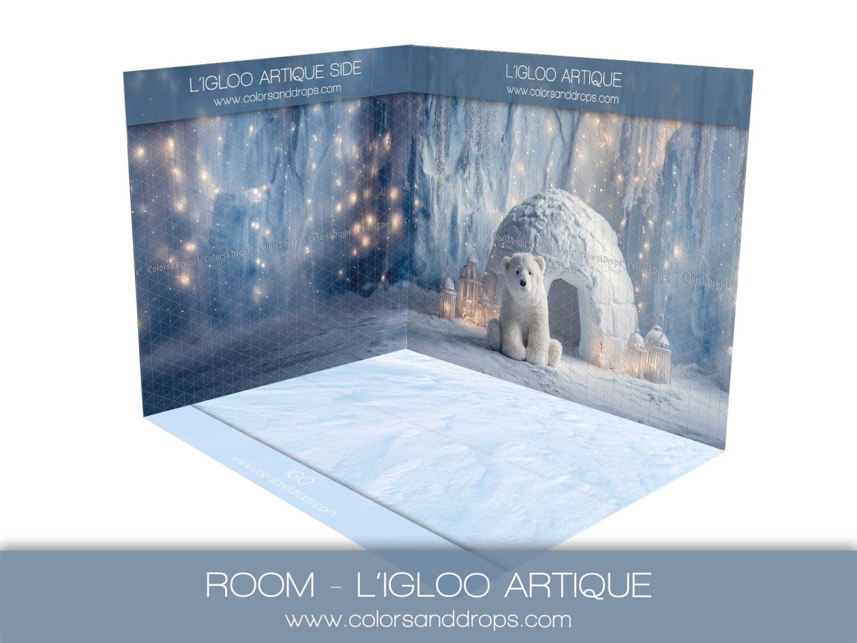 Fondo fotográfico de esquina de Navidad L'Igloo Artique – iglú ártico y oso polar | Colors&Drops