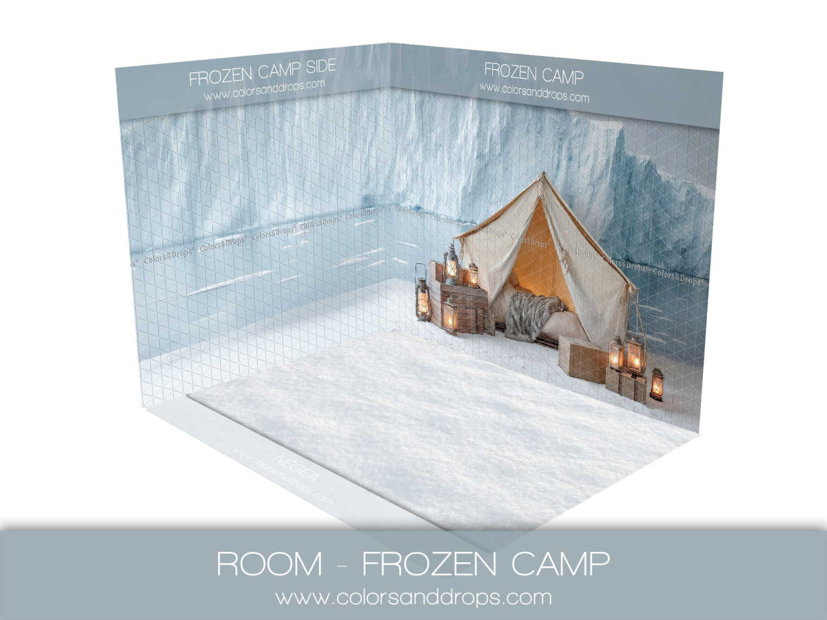 Fond photo d'angle de Noël Frozen Camp – camp glacé avec tente | Colors&Drops