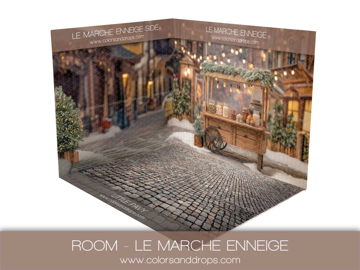 Fond photo d'angle de Noël Le Marche Enneige – marché enneigé et sol pavé | Colors&Drops