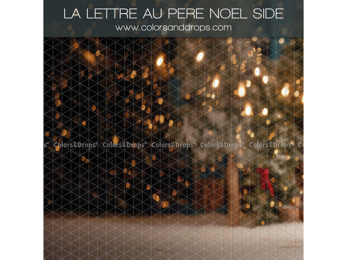 Side photo backdrop La Lettre au Pere Noel Side – golden bokeh of lit fir trees at night | Colors&Drops