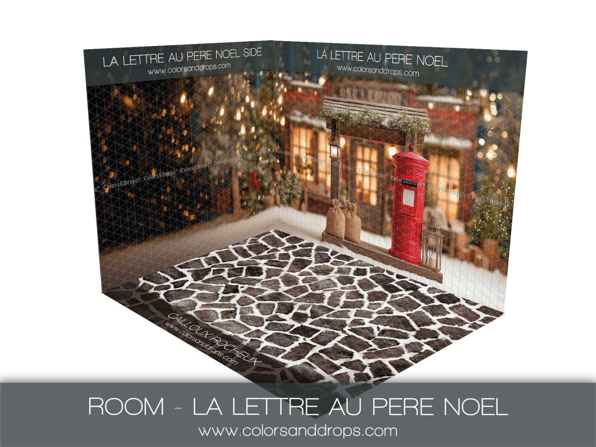 Fond photo d'angle La Lettre au Pere Noel – boîte aux lettres et sol en pierre | Colors&Drops