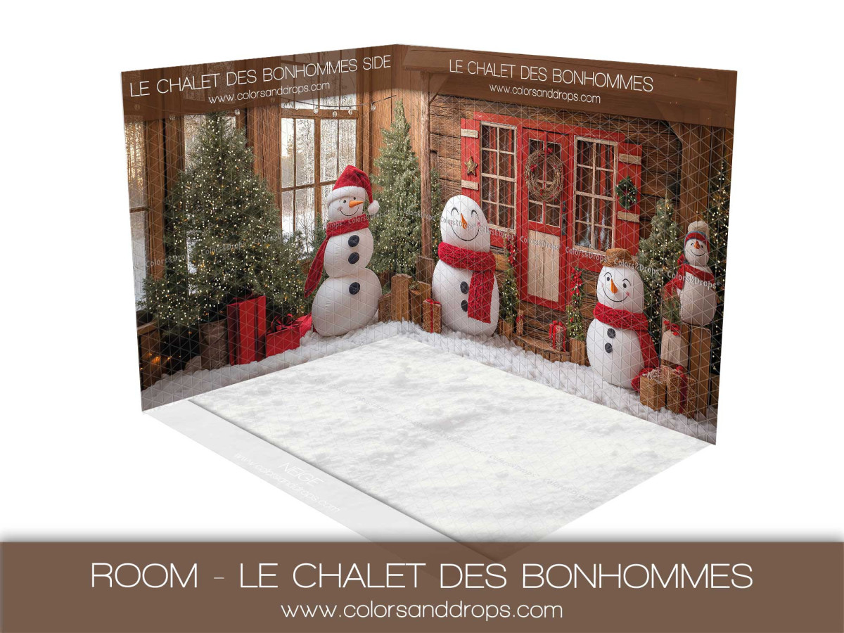 Fondo fotográfico de esquina de Navidad Le Chalet des Bonhommes – chalet con muñecos de nieve | Colors&Drops
