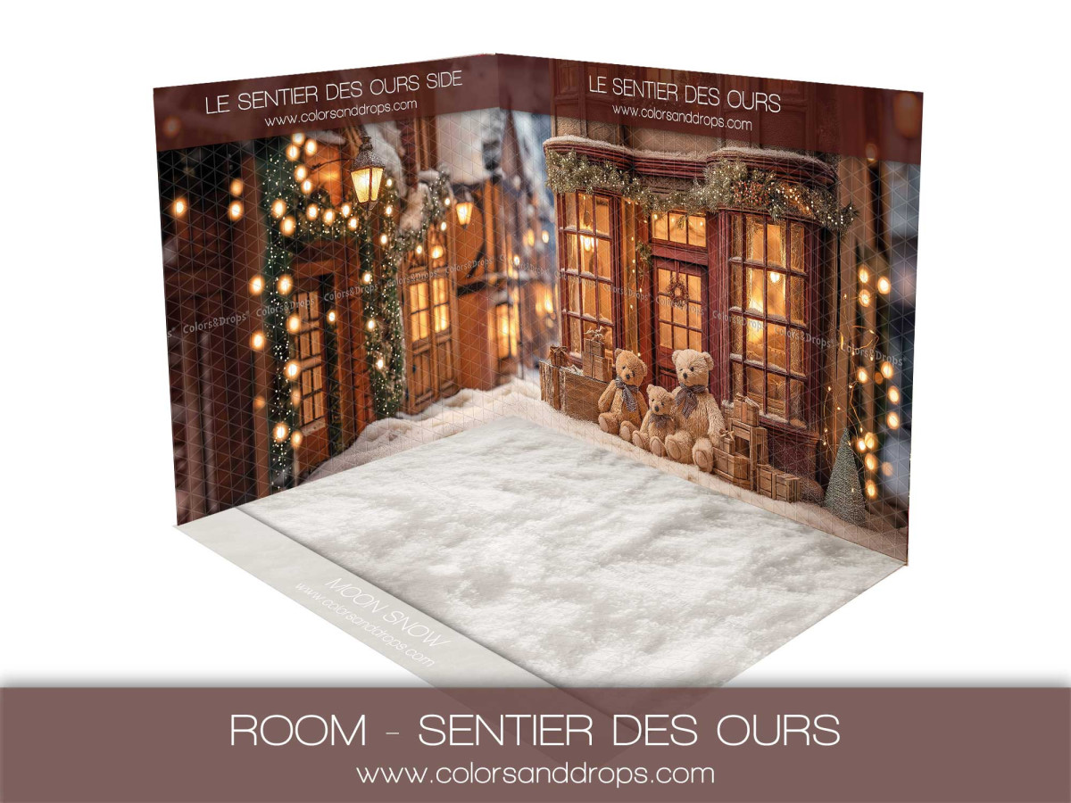 Christmas corner photo backdrop Sentier des Ours – snowy bear path | Colors&Drops