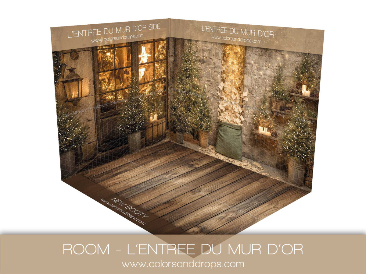 Fond photo d'angle de Noël L'Entree du Mur D'or – mur en pierre et parquet | Colors&Drops